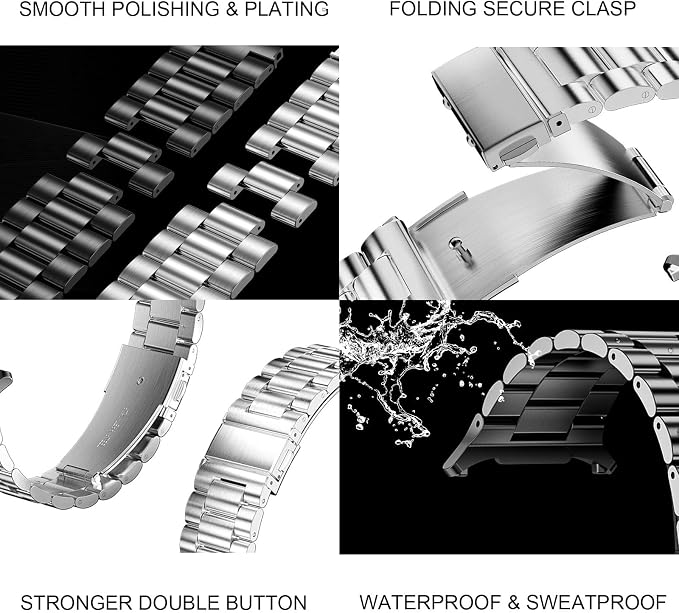 SUPLINK 2-Pack Stainless Steel Band Compatible with Galaxy Watch Ultra Bands 47mm (2025/2024), Adjustable Premium Metal Replacement Bands for Samsung Watch Ultra Band Men Women, Silver