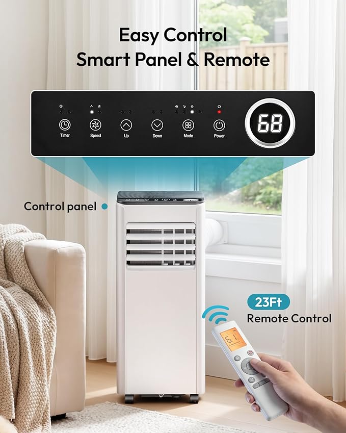 EUHOMY 8,000 BTU Portable Air Conditioners, 4-in-1 Portable AC Unit Cools Up to 350 Sq.Ft, with Cool, Fan, Dehumidifier, Sleep Modes, 50 dB, 24H Timer, Remote Control, Installation Kit for Bedroom