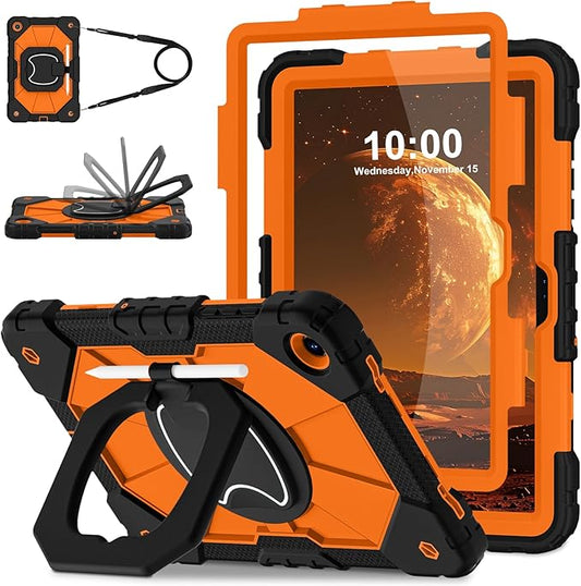 WESOROL Case for Samsung Galaxy Tab A11 Plus Galaxy Tab A9 Plus 11 Inch,Shockproof Cover for Samsung Tablet A11+/A9+ Case with Screen Protector 360 Rotating Stand Pencil Holder,Black Orange