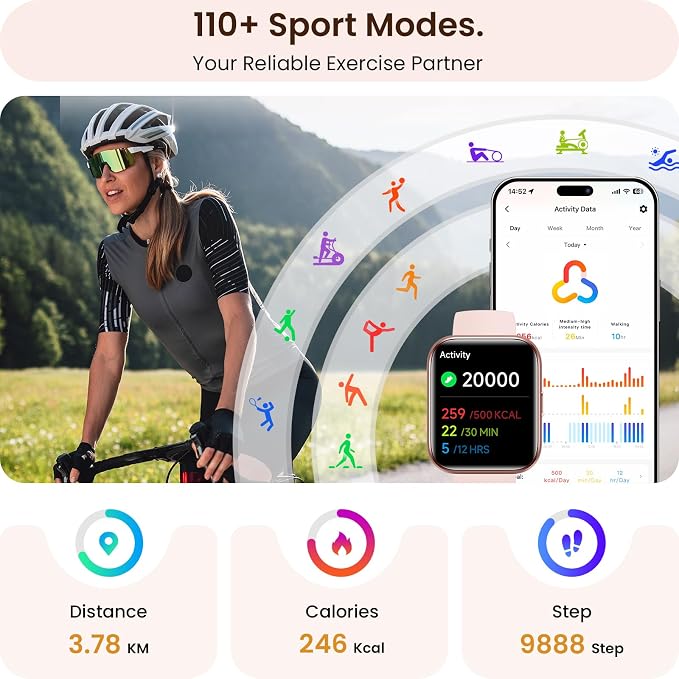 Smart Watches for Women, Womens Smart Watch for iPhone & Android & Samsung, Smartwatch with Call & Alexa, Sleep,Heart Rate,Pressure,SpO2 Monitor & Cycle Tracking, 100+ Sports Modes Fitness Watch-Pink