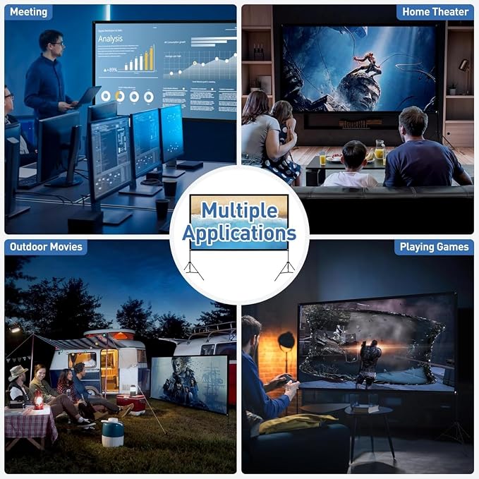 Projector Screen with Stand 120 Inch, 16:9 4K HD Portable Projector Screen Indoor Outdoor, Foldable Wrinkle-Free Movie Screen 160° Front Rear Projection Screen with Carry Bag for Home Movie