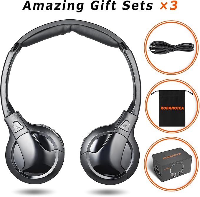 KOBANOICA IR Headphones for Car DVD,Car Headphones Wireless,Universal 2 Channel Infrared Headphones for Odyssey Entertainment System(3 Pack)