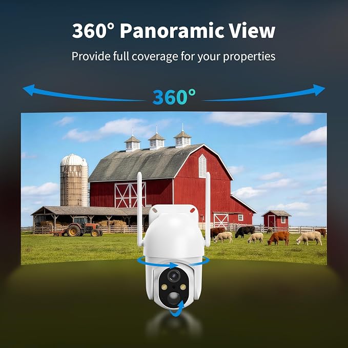 ELYSOO 2 Pack 4G LTE Cellular Security Cameras, Solar Powered Outdoor Camera No WiFi Needed for Farm&Ranch, 2K Night Vision, 360° View, Built in SIM Card(Support Verizon/AT&T/T-Mobile) - White