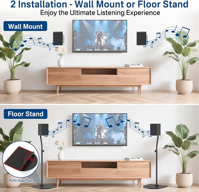Speaker Stands for LG Rear Speakers SPQ8-S SPT8-S SPK8-S 578S1-S S78S2-S S65S3-S S55TR, Height Adjustable 33"–42" for LG Speaker Stand WR Wall Mount, Fit Keyhole & 1/4"-20 M5 M6 Surround Sound Speaker
