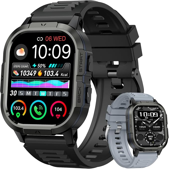 Smart Watch for Men Fitness Tracker: Military Waterproof Make Answer Call Digital Mens Watches Running Step Pedometer Smartwatch Compatible Samsung Android and iPhone Sleep Heart Rate SpO2 Monitor
