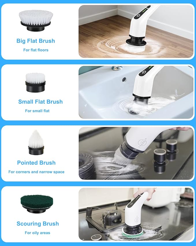 Leebein ANS-8050 Electric Spin Scrubber + Extra 7PCS Replacement Brush Heads