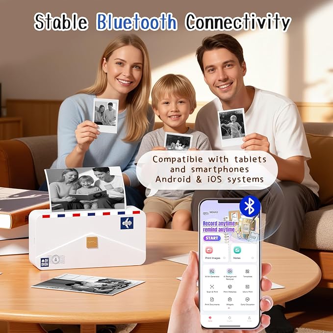 Phomemo Portable Thermal Printer M04AS AI Smart Printer 4 Inch Mini Sticker Printer, Support 15/53/80/110mm Printing Width, 300dpi, Suitable for Labels, Notes, Memo, Chritstmas Gift