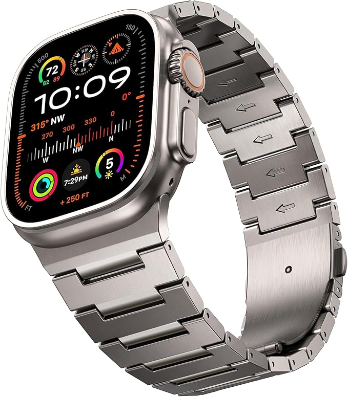 i-Boruly Pure Titanium Band for Apple Watch Ultra 3/2/1 (49mm), Series 11 10 9 8 7 6 5 4 SE (46/45/44mm) - Waterproof Lightweight Metal Strap with Adjustment Tool,Men Durable Business Design (Titanium Color)
