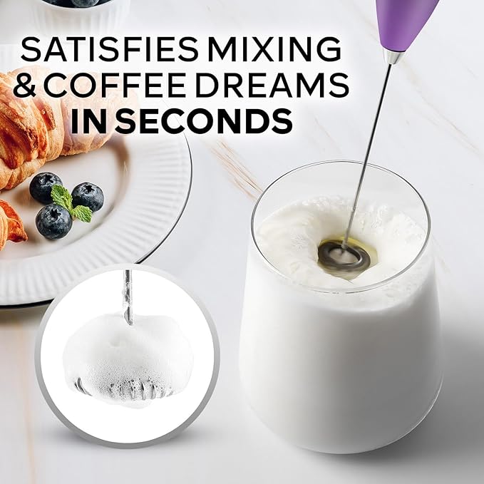 Zulay Kitchen Powerful Milk Frother Wand With Duracell Batteries - Ultra Fast Handheld Drink Mixer - Electric Whisk Foam Maker for Coffee, Lattes, Cappuccino & Matcha - Z1 Motor - Galaxy