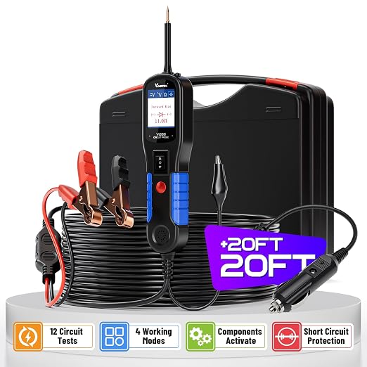 VDIAGTOOL V200 Automotive Circuit Tester, 12V 24V Car Power Circuit Probe Kit with VD31 Car Code Reader, OBD2 Scanner with Car Key Battery Tester