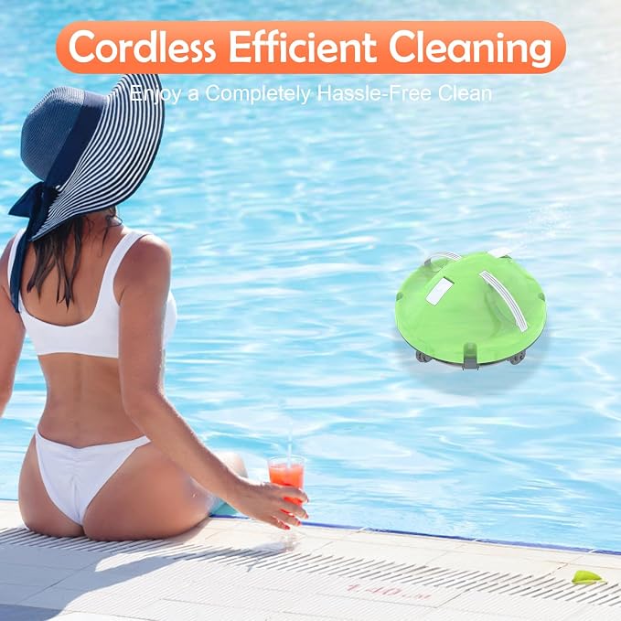GMAPLAE Cordless Pool Vacuum for Above Ground Pool, Robotic Pool Cleaner with Dual Motors Strong Suction, 130 Mins Runtime, Auto-Parking, Pool Cleaner Robot for Inground Flat Pools Up to 1100 Sq.Ft