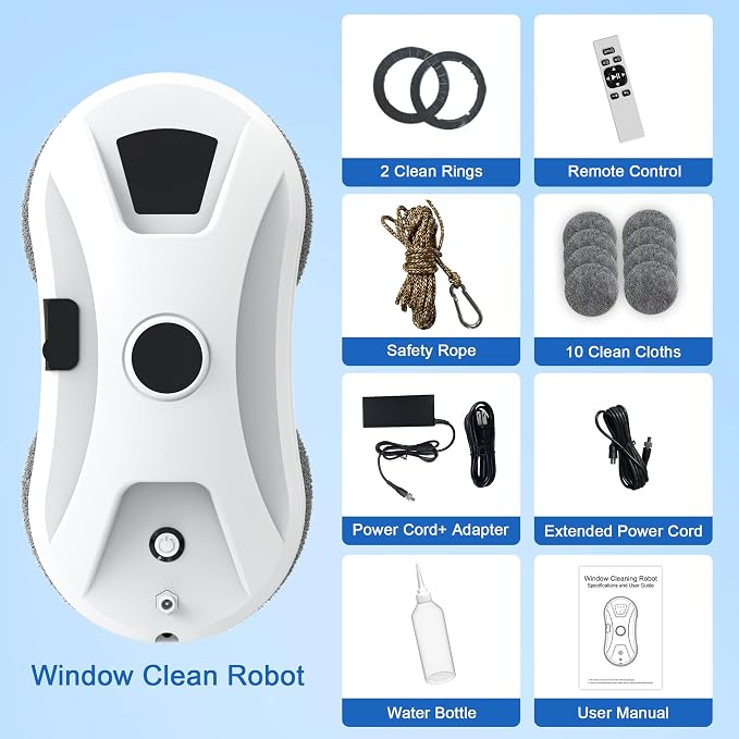 Automatic Window Cleaning Robot, Smart Robot Window Cleaner | window cleaning robot inside and outside with Spray,3000Pa Suction, Intelligent Path Planning, Remote Control for High Glass