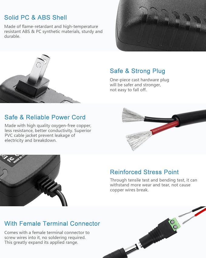 ALITOVE 5V 3A Power Supply Adapter Converter Cord 5.5mm x 2.5mm 2.1mm Plug AC 100V~240V to DC 5 Volt 3000mA 2500mA 15W for WS2812B WS2811 LED Pixel Light CCTV Camera USB-HUB Wireless Router (2 Pack)