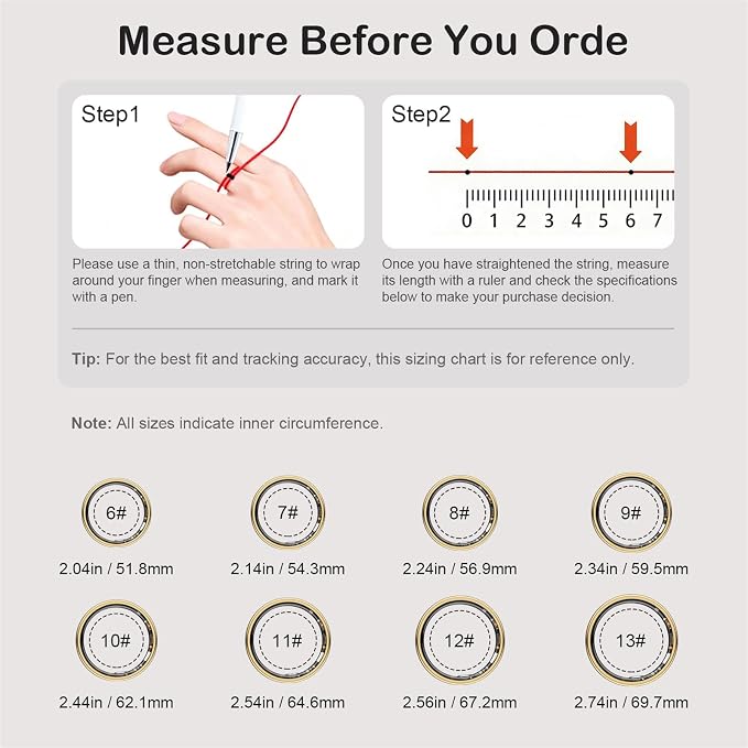 Smart Ring for Women Men, Fitness Trackers Fitness Ring (Gold, 7#) | Health Ring with Sleep Tracker, Heart Rate Monitor, Step Counter, Fit Ring for Long Lasting Battery Life, No Subscription Fee