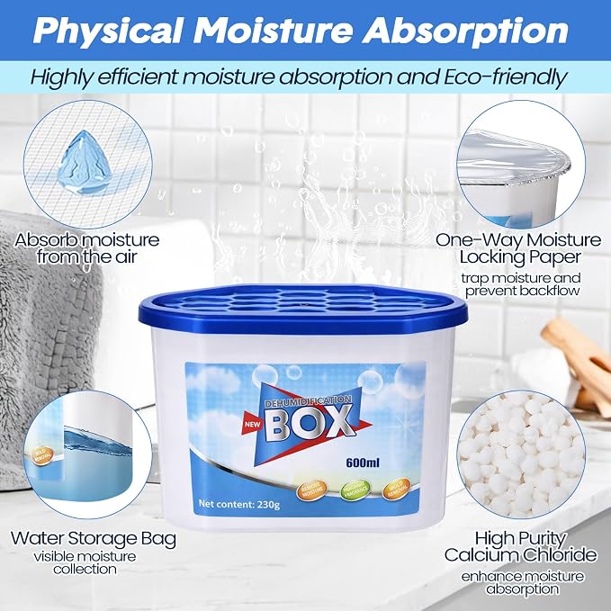 LemonRoad 20 Pack Moisture Absorbers 20 oz 600 ml Calcium Chloride Dehumidifier Humidity Absorber Buckets for Boats Closet Bathroom Rv Car Kitchen Basement Odor Remover, 4.1 x 6.1 x 3.3 Inch