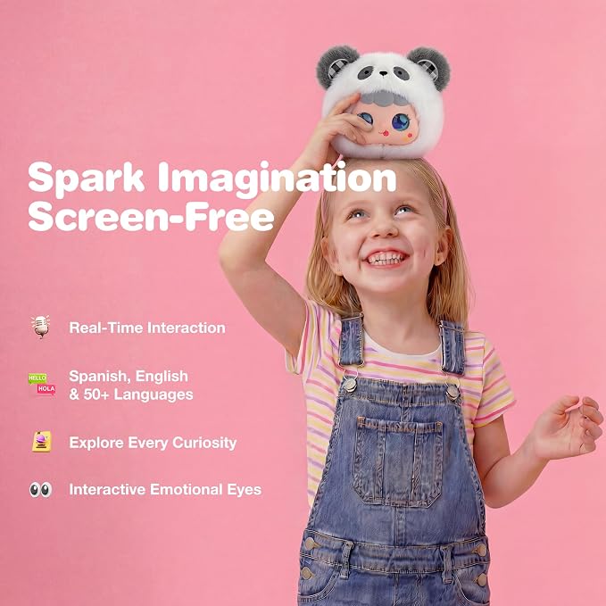 Interactive AI Smart Plush Toy - Soft Talking Companion, Emotional Eyes, Screen-Free Multilingual Learning, Bedtime Storyteller, White Noise, Parental Control App, Gift for Kids 3+, Panda