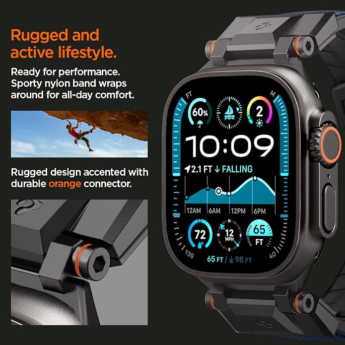 Spigen DuraPro Armor Durable Metal Connector Strap Designed for Apple Watch Band Compatible with Ultra 2/1 49mm, Series 10 46mm, 9/8/7 45mm, SE2/SE/6/5/4 44mm, 3/2/1 42mm