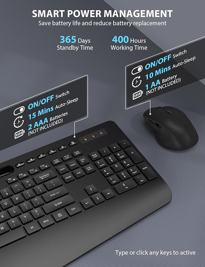 Wireless Keyboard and Mouse Combo - Full-Sized Ergonomic Keyboard with Wrist Rest, Phone Holder, Sleep Mode, 2.4G Quiet Keyboard for PC Laptop, Complete Work Setup for Office or Home -Trueque KM23