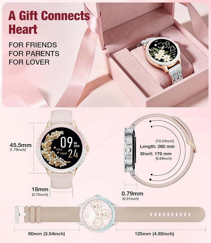 SUNKTA Smart Watch for Women (Answer/Make Call),1.27" Curved Display Smartwatch with Female Cycle/Sleep Monitor,5ATM Waterproof Fitness Tracker 100 Sport Modes Pedometer for Android/iOS,Silver