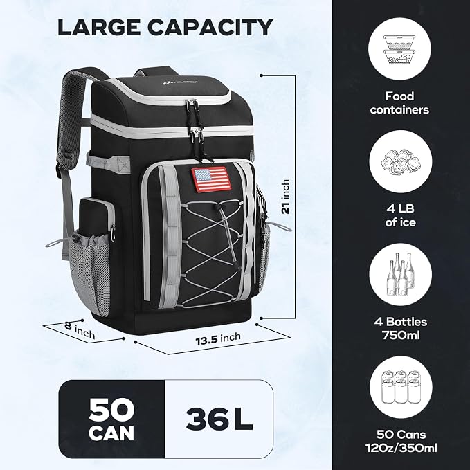 Maelstrom Backpack Cooler,Soft Lightweight Leakproof Cooler Backpack,Men Women 35/50 Can Insulated Cooler Bag,Keeps Hot/Cold for Up to 16 Hours,Perfect for Camping, Beach