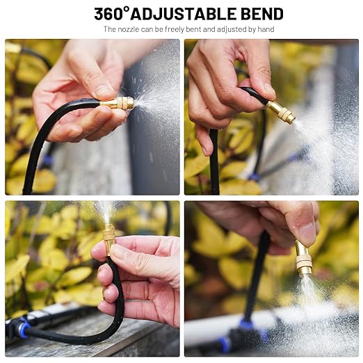 Thiswing 360° Adjustable Drip Irrigation System - 50 FT Automatic Garden Watering System with 16 Nozzles & Water Timer, Raised Bed Sprinkler System, Garden Mister for Yard, Lawn, Plants, 5/16" Tubing
