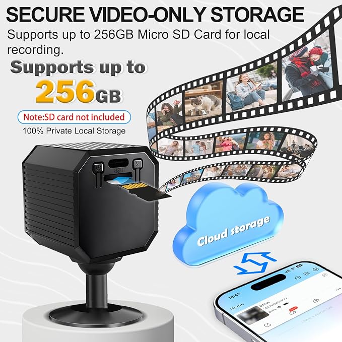 Mini Camera - 2026 Upgraded 4K Mini Wireless Security Camera, Small WiFi Indoor Nanny Cam with No-Glow Night Vision, Motion Alerts, Rechargeable Battery, for Home/Office/Pet