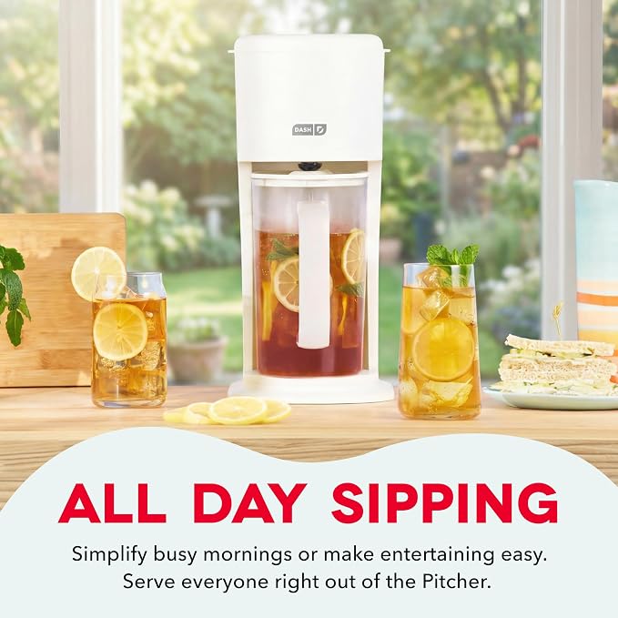 DASH Summer Sippers™ Iced Tea Maker and Iced Coffee Maker - Dissolves Sugar, Brews Over Ice - Reusable Coffee Filter for Grounds, Loose-Leaf Tea & Bags - Two 32oz Pitchers & Infuser Cylinders