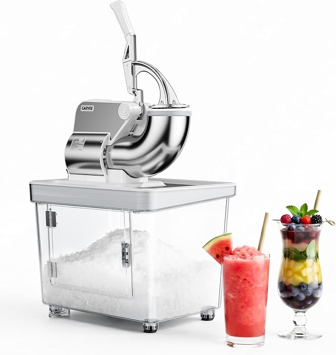 Commercial Ice Crusher Machine with 4 Blades, 2000RPM 750LBS/H Ice Shaver with 2LBS Hopper Capacity, 350W Stainless Steel Snow Cone Machine for Home Use, Bars, Cafes, Parties, White