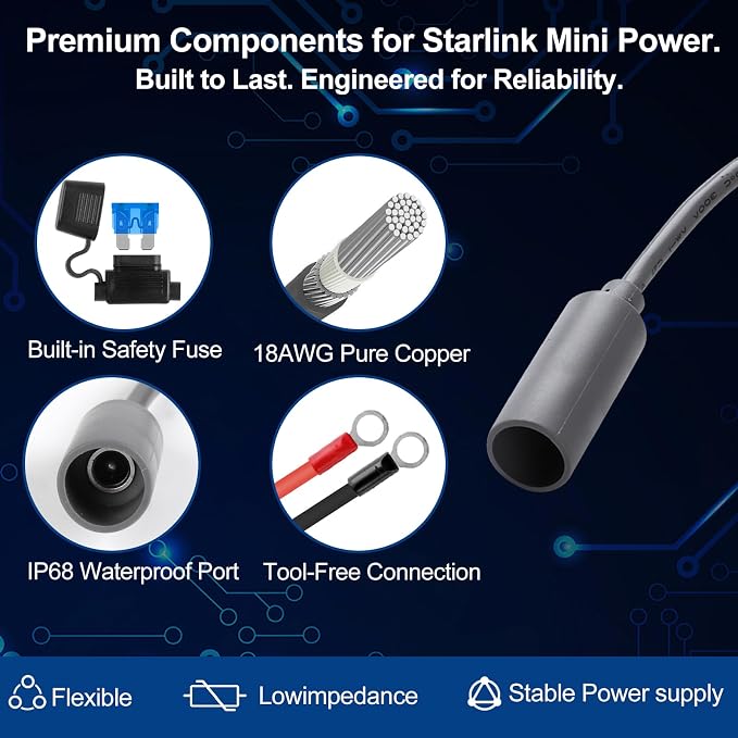 Starlink Mini 12V Adapter, Starlink-Mini Power Supply, 9-28V Step Up to 30V 3.5A Starlink Mini 12V Power Supply with DC Female Power Cord, in Truck, RV, Marine & Off-Grid Use