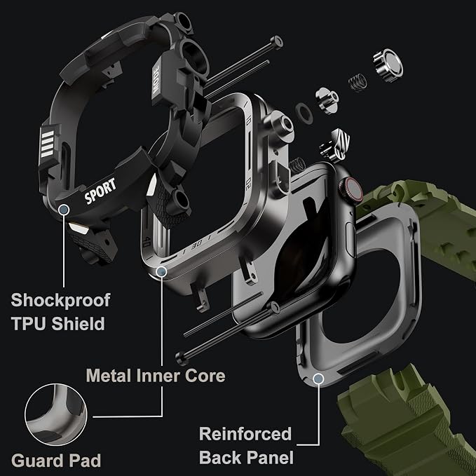 DABAOZA Rugged Case with Band Compatible with Apple Watch 46mm, for iWatch Series 11/10,Military Grade Shockproof Bumper and Men's Tactical Heavy Duty Strap(Army Green,46MM)