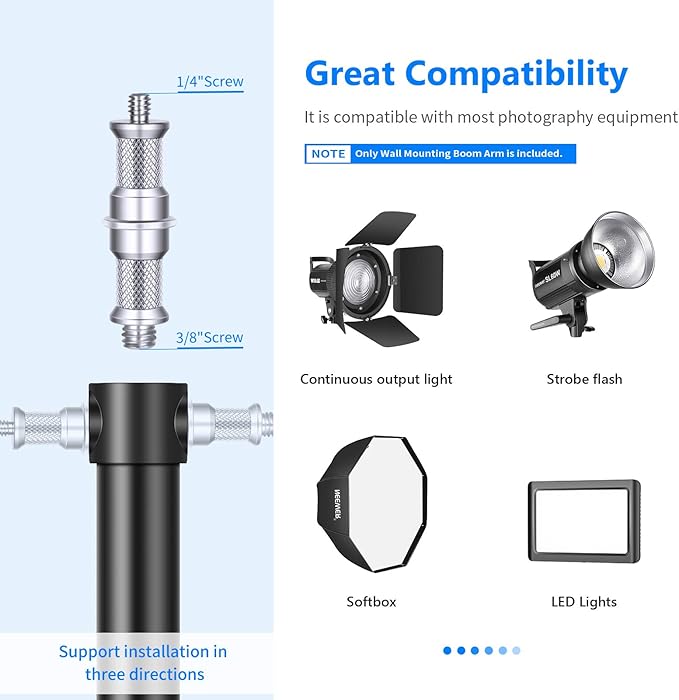 Neewer Wall Mounting Boom Arm with Triangle Base for Photography Studio Video Strobe Light Monolight Softbox Umbrella Reflector, 180 Degree Rotation, Max Length 66.5 inches/169centimeters (Black)