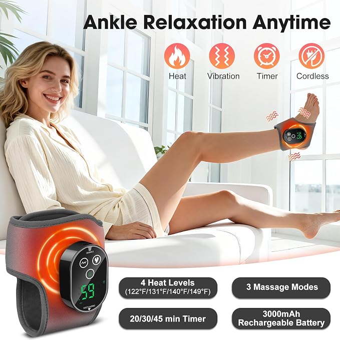 Cordless Ankle Massager for Pain Relief, Heated Ankle Massager, Foot Massager for Neuropathy, Ankle Heating Pad, Foot Heating Pad, Heated Foot Massager, Single One, Grey