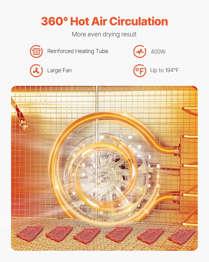 VEVOR Food Dehydrator Machine, 8 Stainless Steel Trays, 400W Electric Food Dryer with Adjustable Temperature & 24-Hour Timer, Food Dehydrator for Jerky, Meat, Fruit, Vegetables, Herbs, Dog Treats
