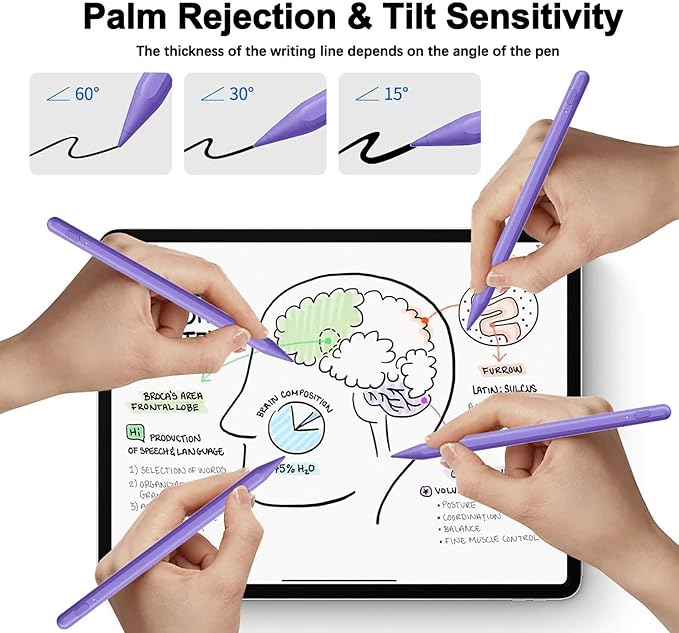 Stylus Pen for iPad 11th/10th 2018-2025,2Pack Apple Pen Palm Rejection Tilt Sensitivity Pixel Perfect for Apple iPad A16/11/10/9/8/7/6th,Pro 12.9"/11"/13" M5/M4,Air M3/M2/5/4/3,Mini A17/5/6th-Purple