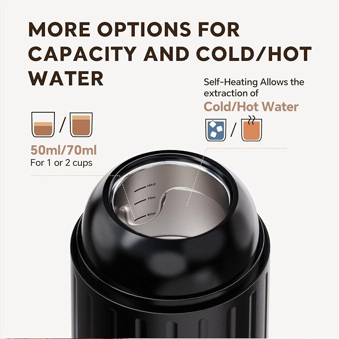 i Cafilas Portable Espresso Machine Self-Heating | Battery Powered Coffee Maker for Camping without Electricity| 2-in-1 Ground Coffee&NS Capsule|19 Bar| USB-C Fast Charge| Black Coffee Maker for Car