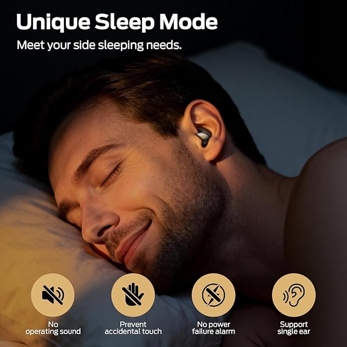 Monster Sleep Ear100 Ear Buds, Sleep Headphones with Stereo Sound, Design for Side Sleeper, 32H Playtime, Bluetooth 6.0, ENC Noise Cancelling, IPX6 Waterproof Mini Earbuds, Black