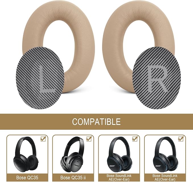 Premium Replacement Ear Pads for Bose QC35 & QC35ii Headphones Made by GEVO - Comfortable Adaptive Memory Foam and Extra Durable - Fits QuietComfort 35 & 35ii / SoundLink 1&2 AE | Beige