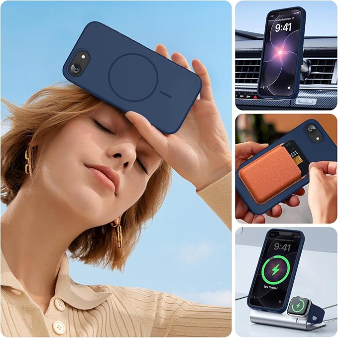Miracase Magnetic for iPhone 17e Case & iPhone 16e Case, [Soft Anti-Scratch Microfiber Lining], Compatible with MagSafe, Silicone Shockproof Protection Phone Case for iPhone 17e/16e, Dark Blue