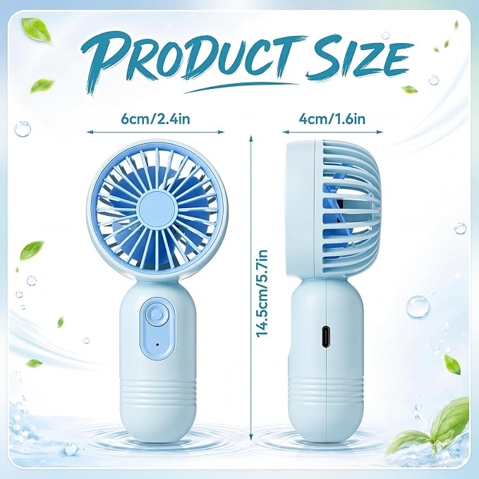 Rossesay 6 Pcs Mini Portable Fan Bulk Cute Handheld Lightweight Small Little Personal Hand Eyelash Fan 3 Speeds USB Rechargeable for Women Men Indoor Outdoor Makeup Travel (Blue,Green)