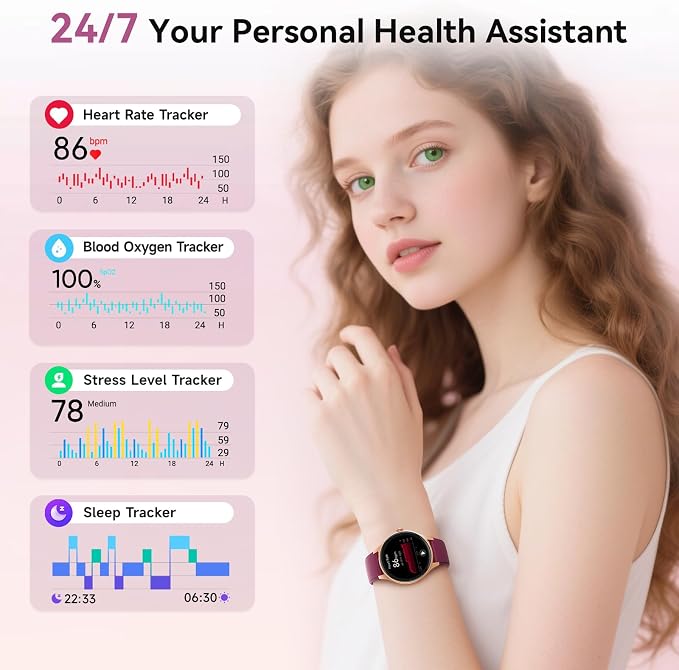 Fitpolo Smart Watch for Women Android iPhone, 1.27'' HD Fitness Tracker with Bluetooth Call & Answer, IP68 Waterproof, Heart Rate/SpO2/Sleep Monitor, Built-in AI Voice, 105+ Sports Modes (Purple)