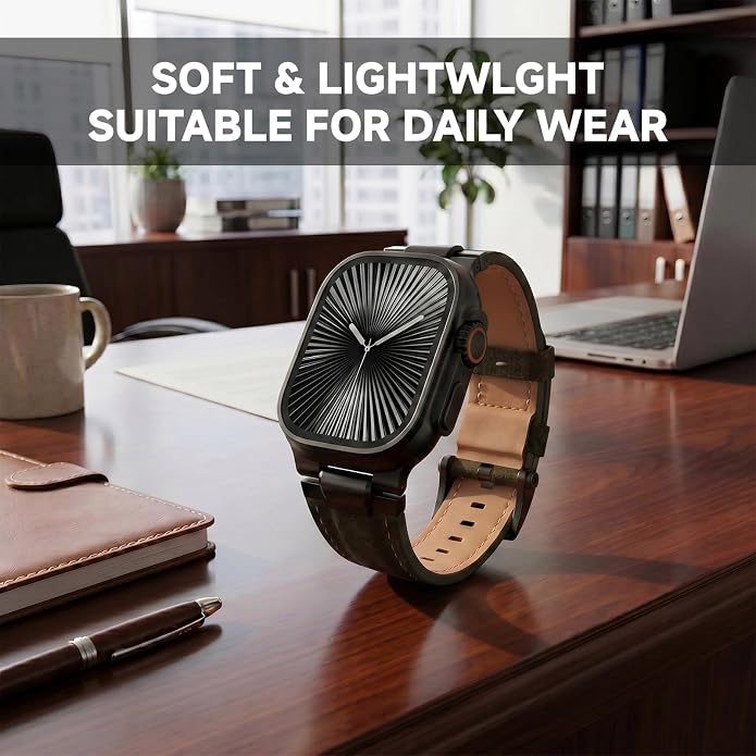 Vintage Genuine Leather Band for Apple Watch Ultra 49mm (2026 Upgrade), Rugged Replacement Strap Compatible with iWatch 46mm 45mm 44mm - for Men Women, Fit Ultra3/2/1, SE 3/2/1, Series11 10/9/8/7/6/5/4