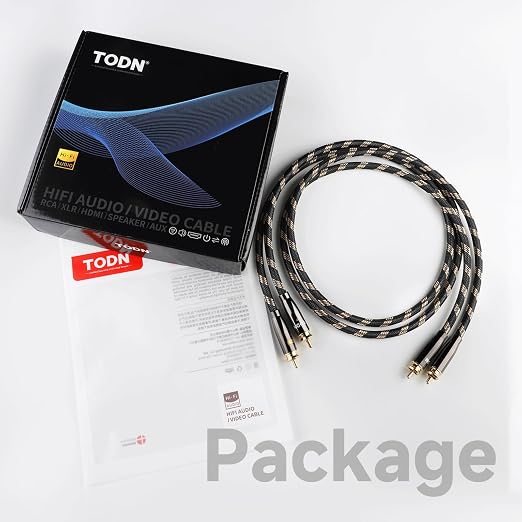TODN 4.9ft HiFi RCA Cables Audiophile OCC Dual Shielded for Home Audio | RCA to RCA, Noise Reduction, 24K Gold-plated Plug, Male to Male, Left and Right Channel, For Turntable/CD/Amp