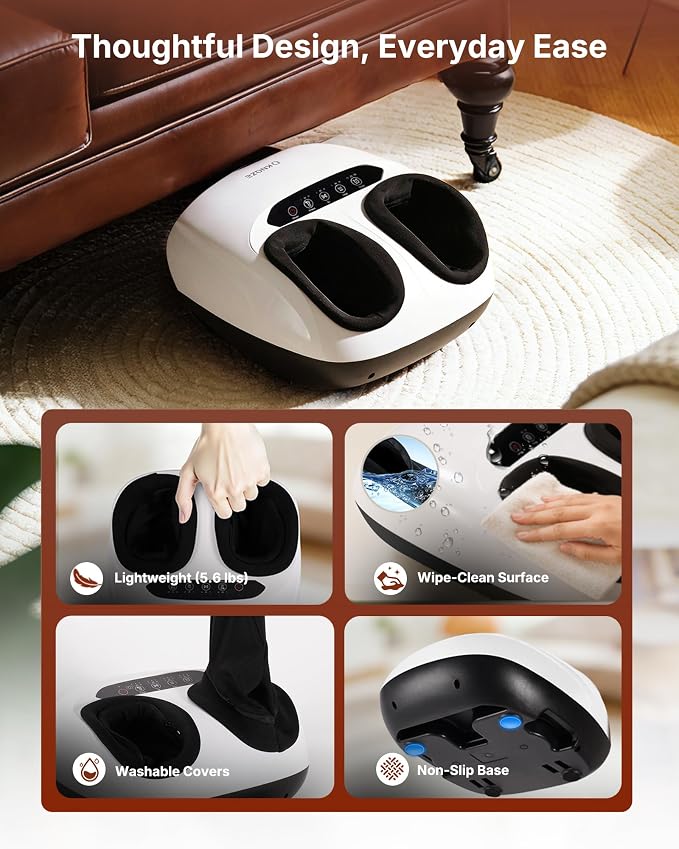 KNQZE Shiatsu Foot Massager with Heat, Compression, Deep Kneading Foot Massage for Plantar Fasciitis Relief, Remote Control, Multi Massage Modes, Auto Shut-Off Timer, FSA Eligible, White