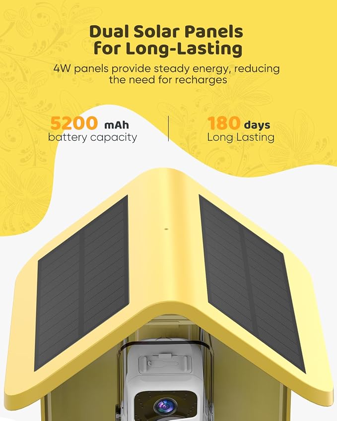 Bird Feeder with Camera Solar Powered : Smart Camera Bird Feeder 2K Live Steam for Outdoor, 5MP Photos, AI Identification, 1.8L Large Capacity, Gifts for Mom Dad, Built in Dual Solar Panel