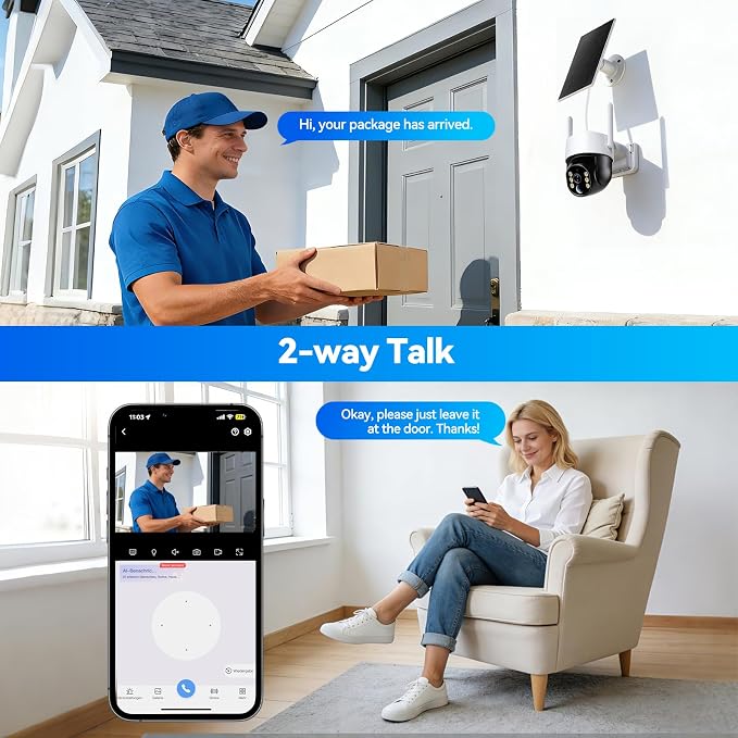 Chpuss Solar Security Camera Wireless Outdoor, 2K HD Surveillance Solar Powered WiFi Camera, Color Night Vision, PIR Detection, 360° View, 2-Way Talk, Spotlight Siren Alarm (Black & White - 1PACK)
