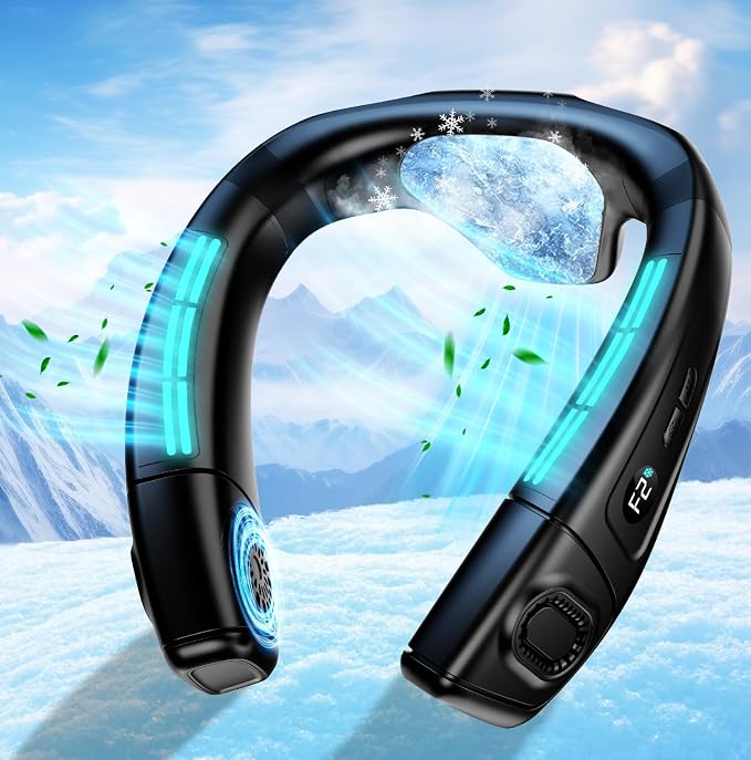 Neck Fan Air Conditioner with Large Cooling Plate, Portable Neck Fans that Blow Cold Air 360° Airflow, Wearable Personal AC Quiet Back Air Outlet 6000mAh Rechargeable,Gifts for Men Women Travel Office