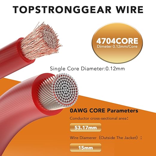 TOPSTRONGGEAR 0 Gauge 25ft Black and 25ft Red Power/Ground Wire True 0 AWG Power Wire-True Spec and Soft Touch Cable
