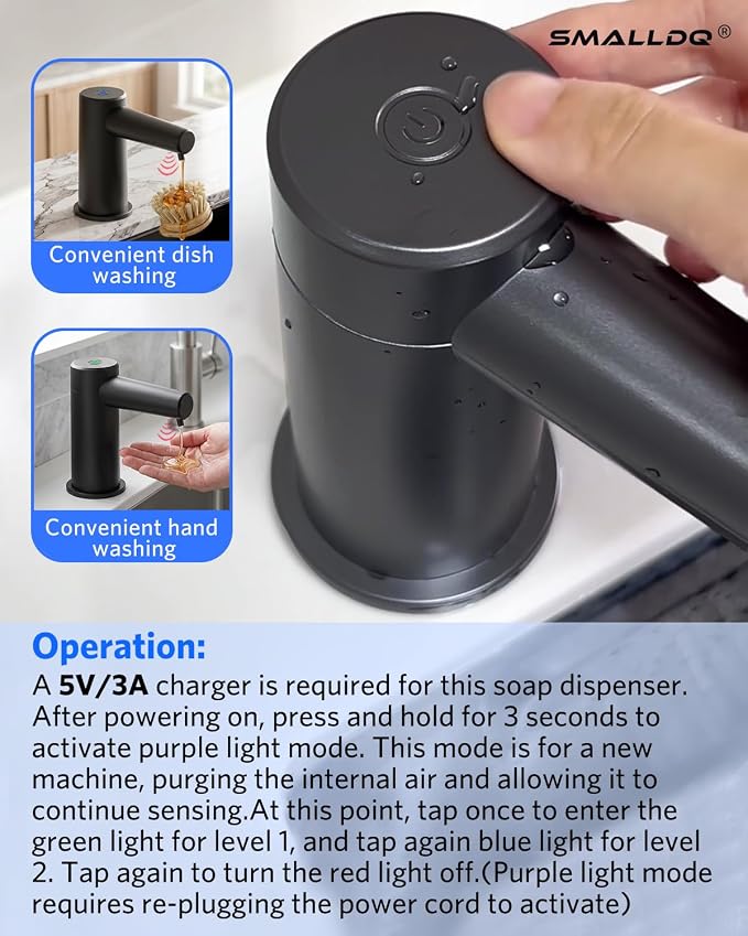 Kitchen Sink Dish Soap Built-in Dispenser, Touchless Electric Embedded Soap Dispenser Pump with 38" Silicone Extension Tube, Designed for Kitchens and Bathrooms (Black)