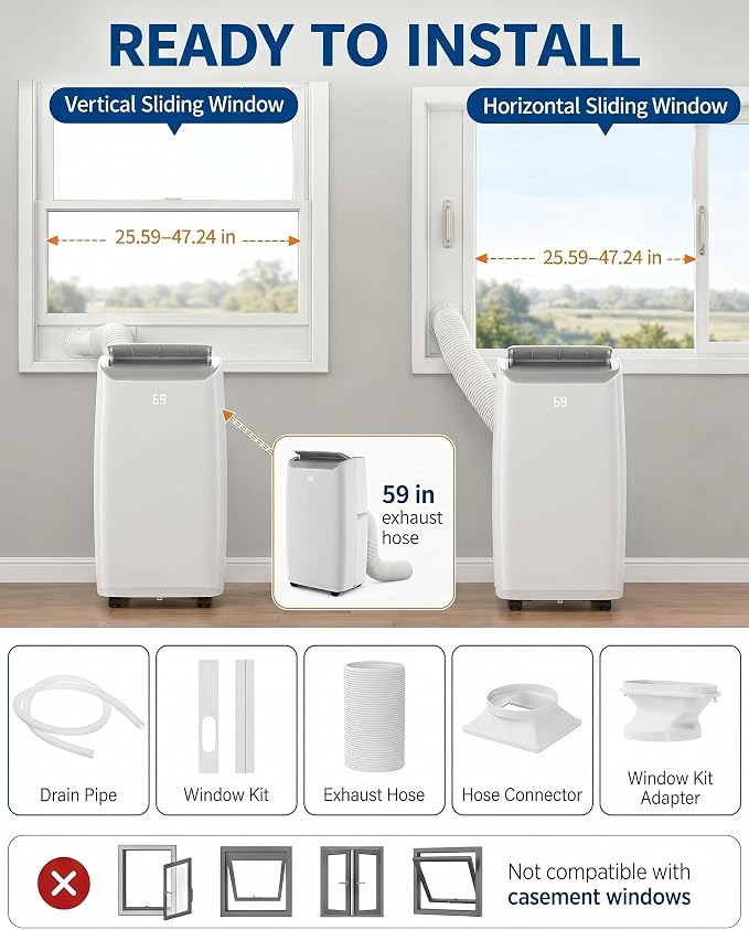 Garvee 12000Btu Portable Air Conditioners Cool/Dry/Fan for 550 Sq.Ft