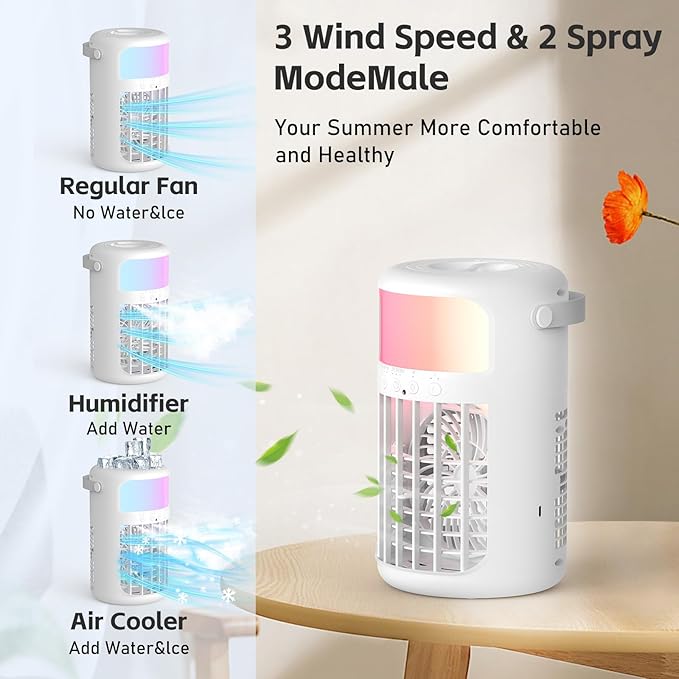Portable Air Conditioner, 2026 Upgraded 4-IN-1 Portable Ice Fan with 3 Cooling Speeds & 1500ml Water Tank, 2 Cool Mist Ultra-Quiet Desktop AC Fan with Remote & 2-8H Timer for Bedroom, Office, Home